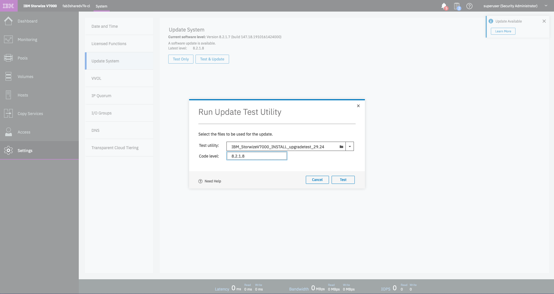 Update System - Run Update Test Utility